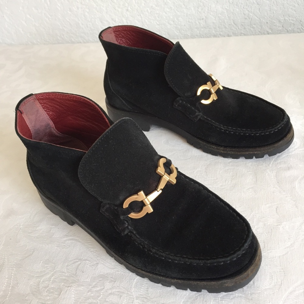 Salvatore Ferragamore black gancini bit boots